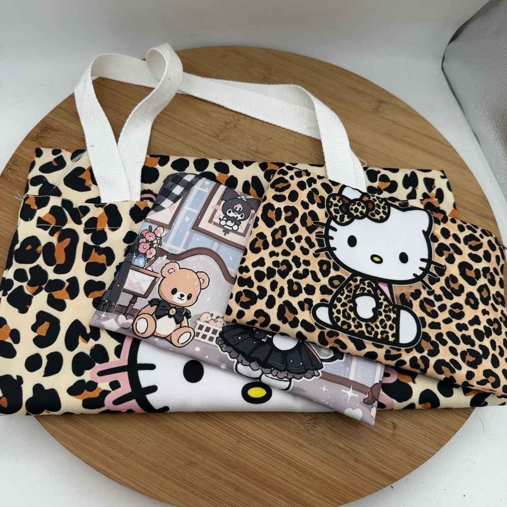 Hello Kitty Animal Print Tote Bag  & Kuromi Pouch /hello Kitty Leopard Cheetah